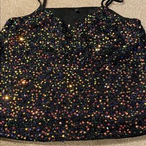 NWOT Sequin Embellished stretchy Black Tank Top lined, size m